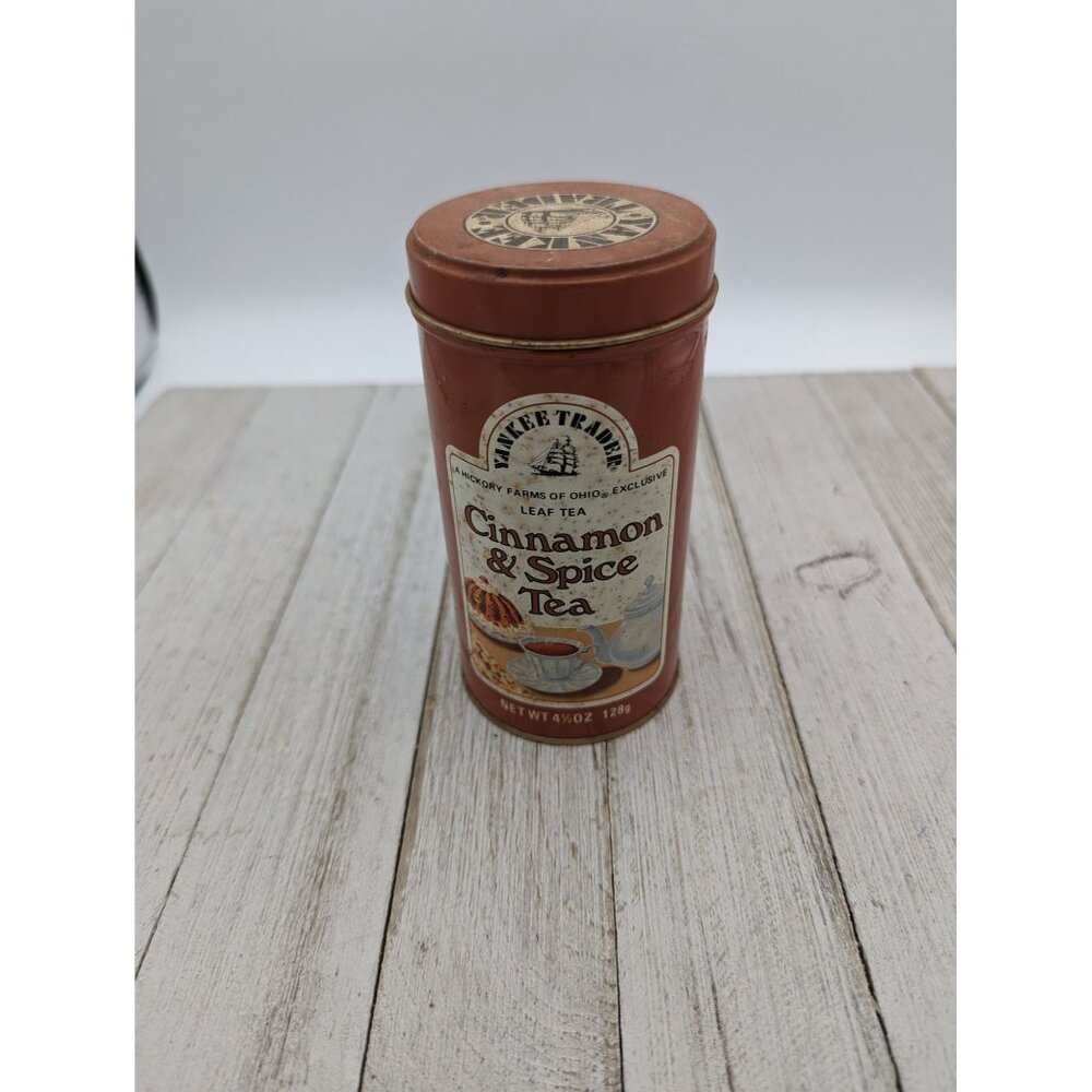 Vintage Tin Hickory Farms Yankee Trader Cinnamon & Spice Tea 2 3/4 OZ. USA